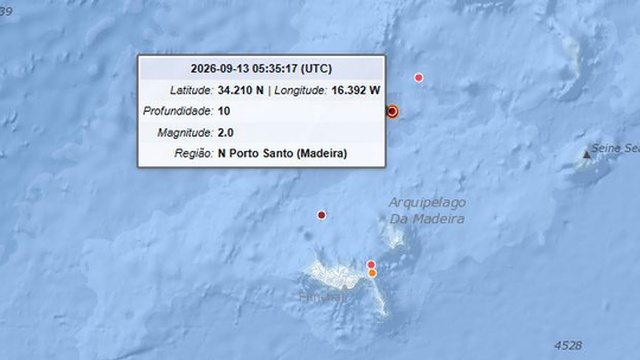 Terremoto di magnitudo 2,0 registrato a nord di Porto Santo