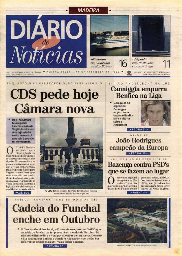 Primeira página da edição de 29.9.1994