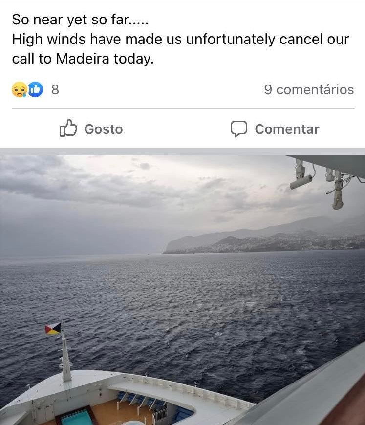 Partilha no Facebook dando conta do cancelamento.