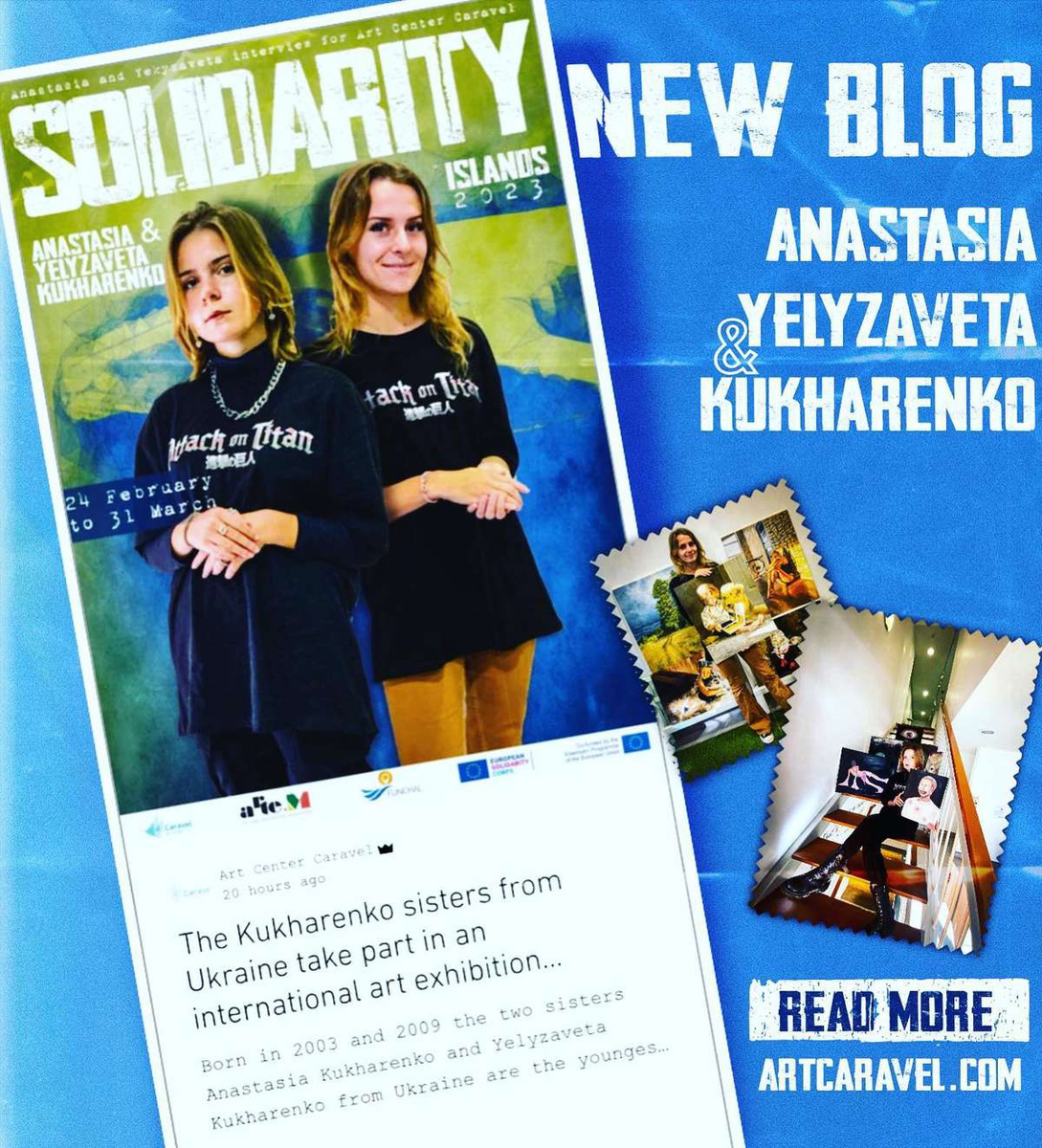 Anastasia Kukharenko e Yelyzaveta Kukharenko, da Ucrânia, participam na exposição.