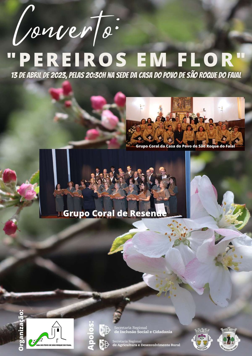 Cartaz do concerto 'Pereiros em Flor', que acontece esta tarde, em São Roque do Faial.&nbsp;