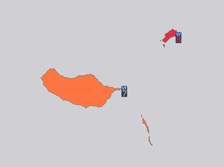 Madeira (7) e Porto Santo (8) apresentam risco elevado e muito elevado de exposição aos raios ultravioleta.