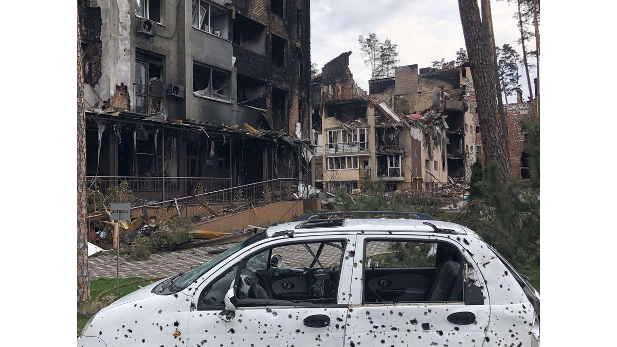 A casa onde Iurii Samson viveu até 24 de fevereiro de 2022,
após a libertação da cidade de Irpin das tropas russas.