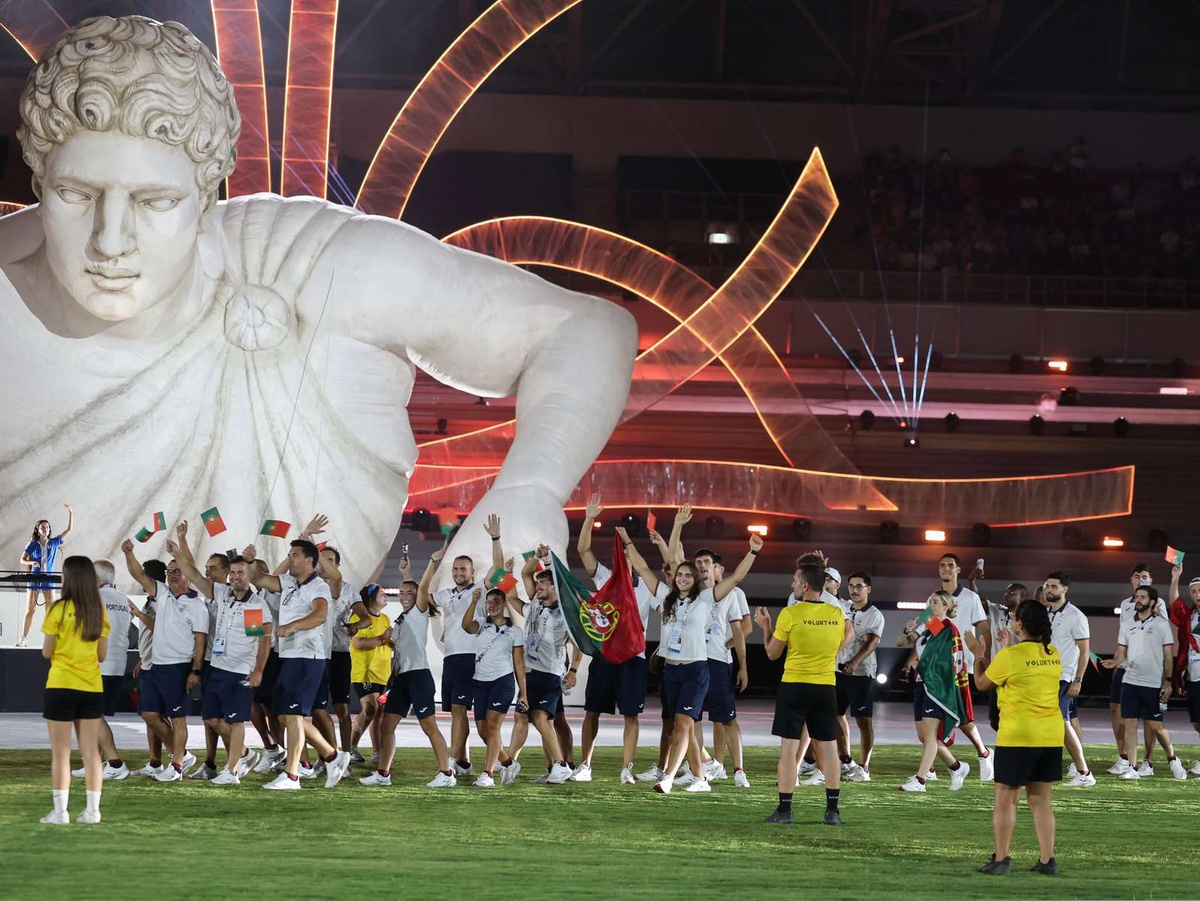 Os portugueses na cerimónia de abertura que decorreu na sexta-feira.&nbsp;