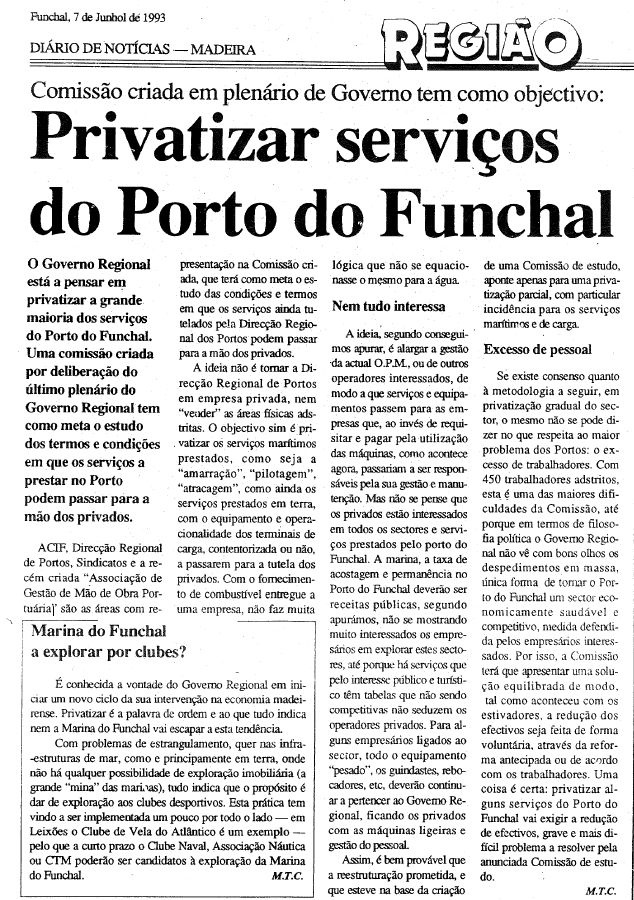 Recorte do Diário de 7 de Junho de 1993