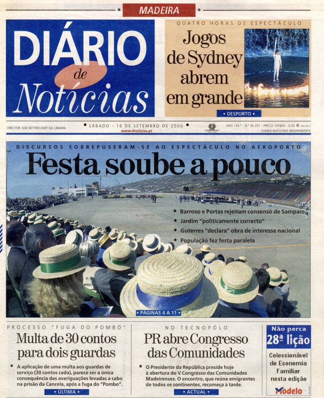 Capa do DIÁRIO da Inauguração da Ampliação do Aeroporto - 16/09/2000