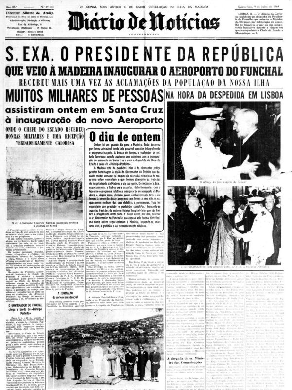 Recorte do Diário sobre a inauguração do Aeroporto da Madeira