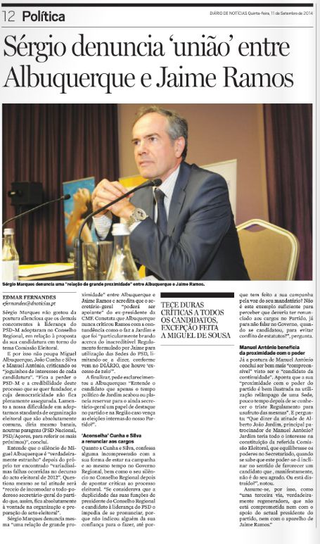 Recorte do Diário de 11 de Setembro de 2014