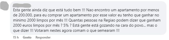 Comentário deixado no Facebook do DIÁRIO na notícia '"Mercado está a reagir bem ao investimento" feito na área do imobiliário'