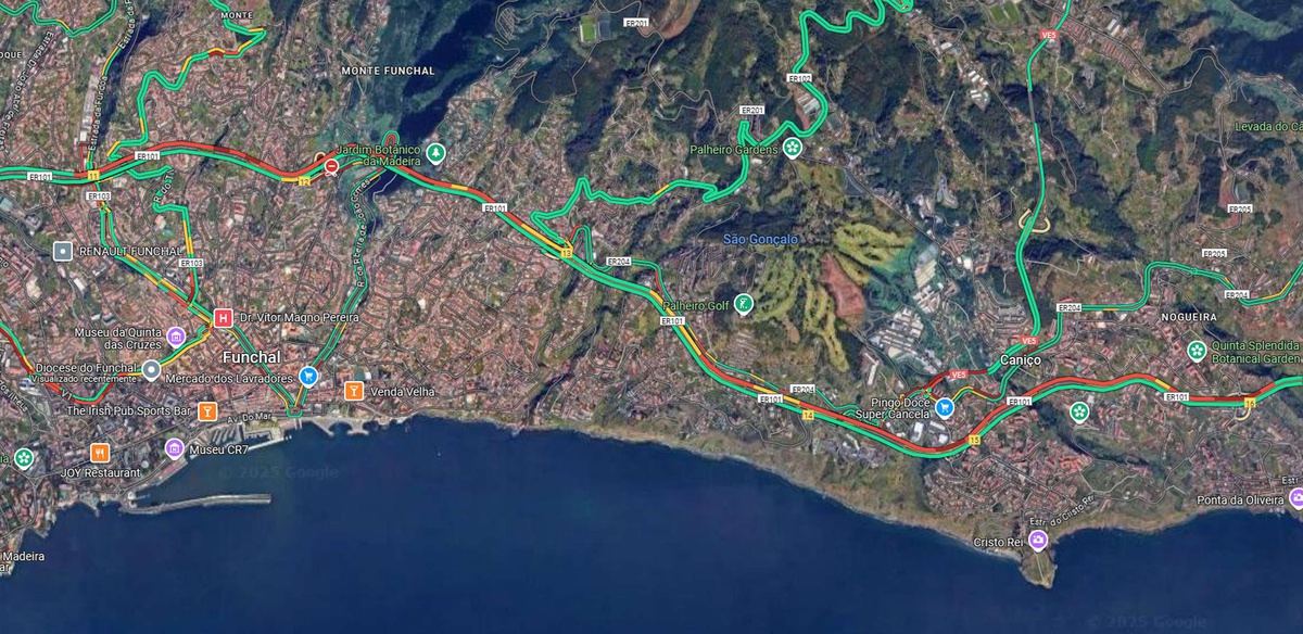 Situação na Via Rápida pelas 8h20.&nbsp;&nbsp;Foto Google Maps