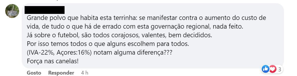 Comentário de cidadão de Machico no Facebook, relacionado com o buzinão que os adeptos do Marítimo agendaram para sábado.
