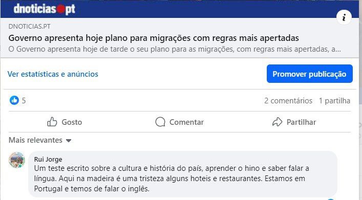 O comentário que alertava para a questão foi feito na rede social Facebook, relacionando o probelma com uma notícia sobre o novo plano do Governo da República para as migrações.&nbsp;