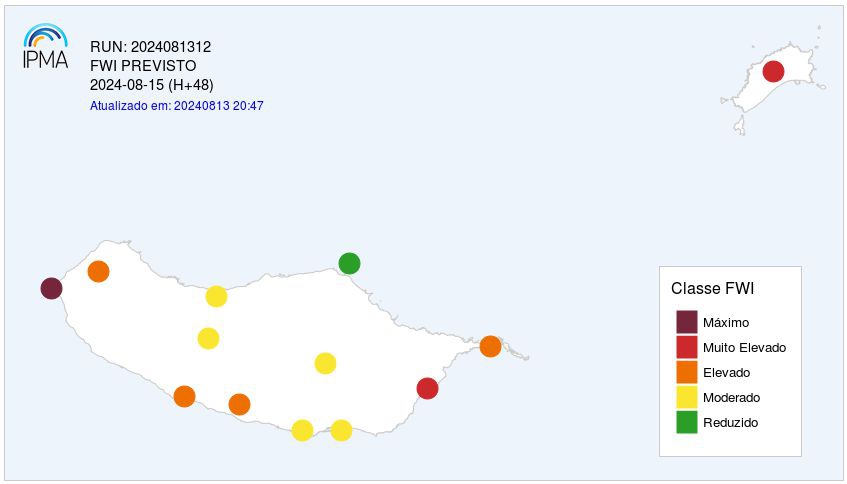 Amanhã, há duas localidades na Madeira em risco muito elevado e máximo de incêndio. O mesmo acontece com o Porto Santo.&nbsp;