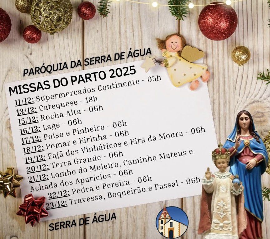Programação das Missas do Parto na Paróquia da Serra de Água