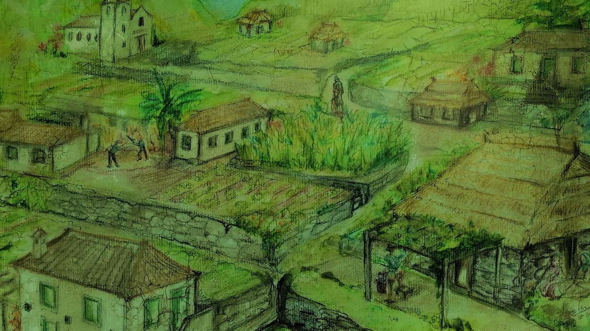 Aldeia cenográfica no sítio da Primeira Lombada, na freguesia de Ponta Delgada.