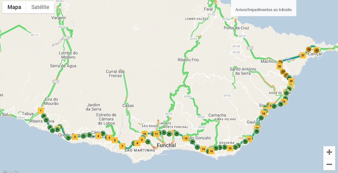 Mapa com as câmaras de video-vigilância da Vialitoral.&nbsp;