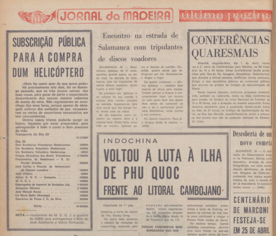 Excerto da edição do 'Jornal da Madeira' de 27 de Março de 1974.
