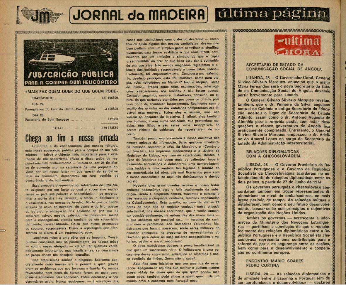 Excerto da edição do 'Jornal da Madeira' de 28 de Junho de 1974.