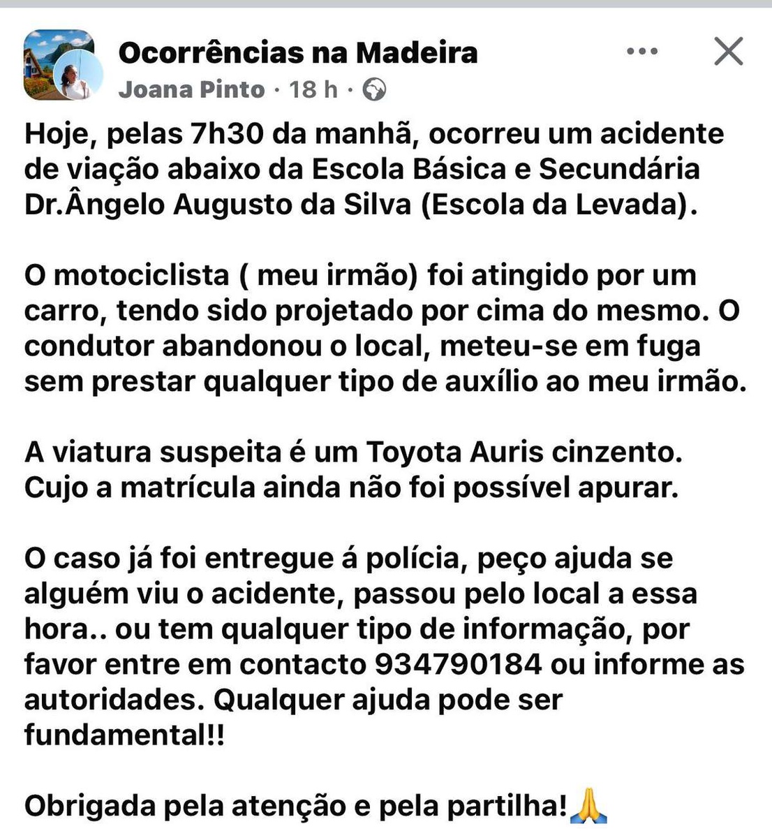 publicação feita ontem, sábado, por Joana Pinto