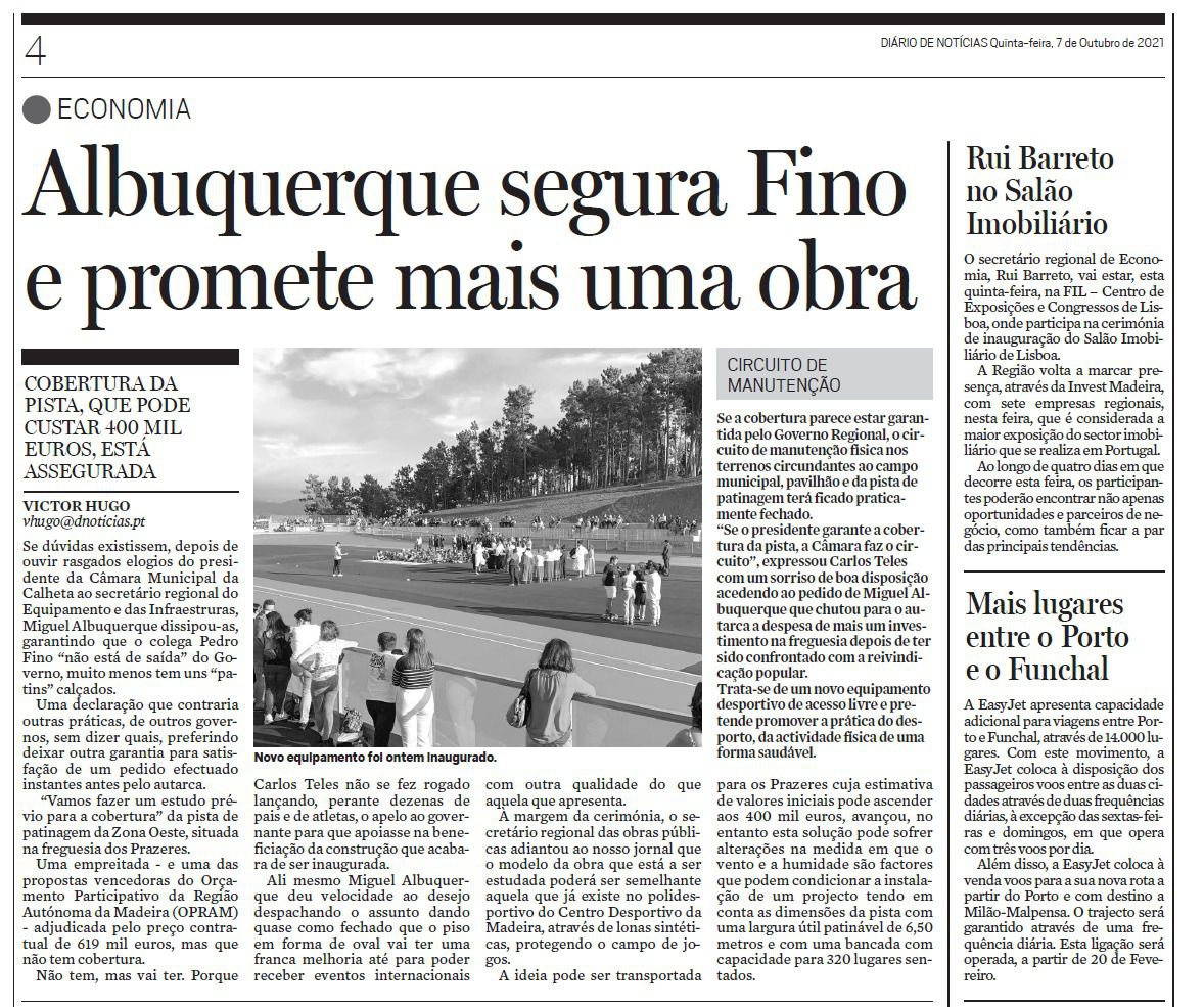 Notícia de 2021, em que é refido o projecto para cobertura da pista.&nbsp;