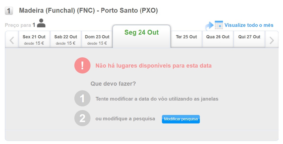 'Print' de uma tentativa de reserva efectuada esta sexta-feira no site da Binter.&nbsp; Foto DR