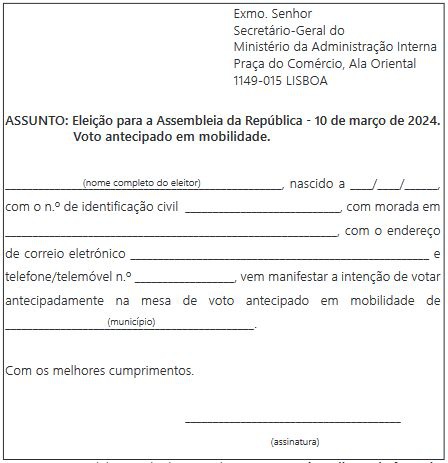 Modelo de inscrição por via postal