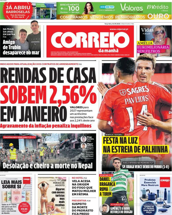 Capas dos jornais de 1 de Setembro de 2026.