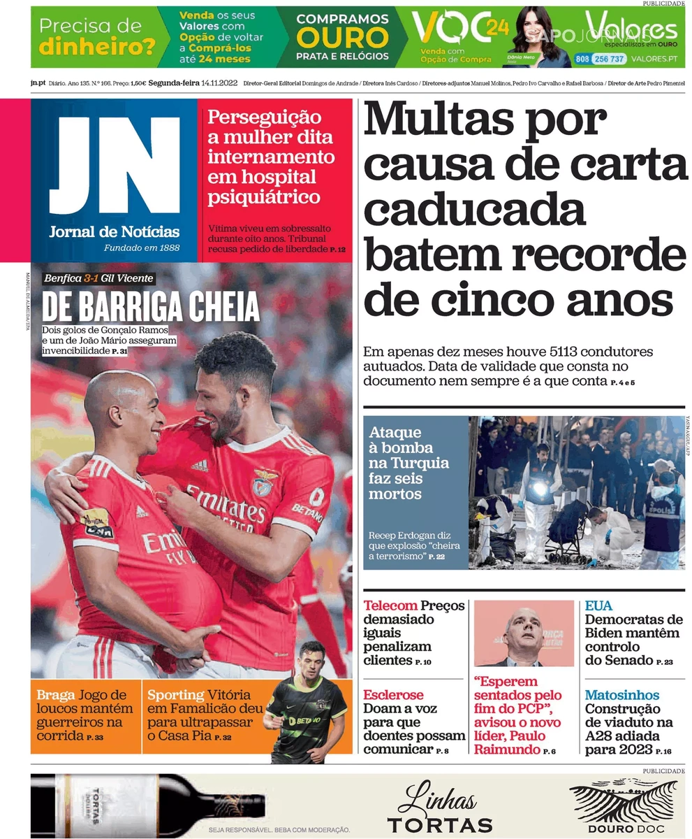 Capa Jornal O Jogo - 28 novembro 2023 