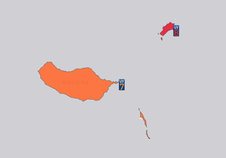 Madeira (7) e Porto Santo (8) apresentam risco elevado e muito elevado de exposição aos raios ultravioleta.