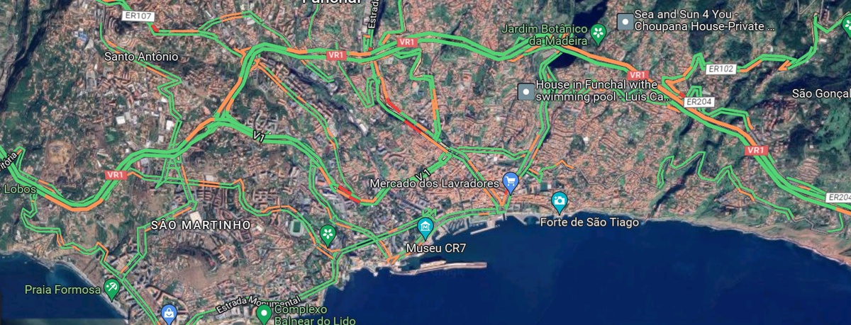 Situação do trânsito pelas 8h30. Foto Google Maps
