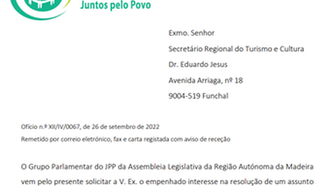 Carta enviada pelo JPP a Eduardo Jesus dando conta das dificuldades no reembolso do Subsídio Social de Mobilidade (SSM) quando a viagem é realizada pela Ryanair