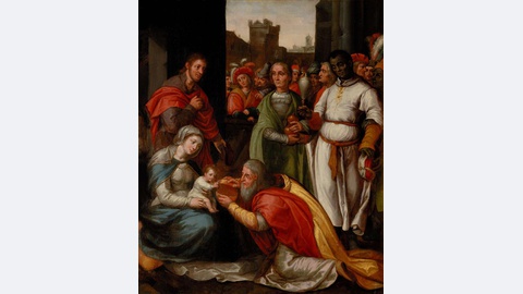 ‘Adoração
dos Reis Magos’, Escola Flamenga ou Holandesa (d'après gravura de Hendrick
Goltzius de 1593) - Finais do século XVI, Óleo sobre madeira, MQC 1290 - Foto -
Pedro Clode, 2008