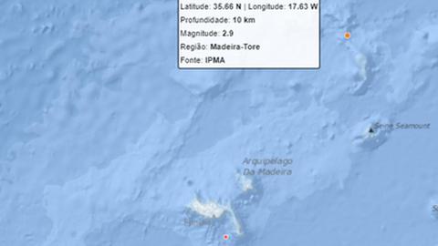 Localização do sismo registado esta manhã nos limites da Região