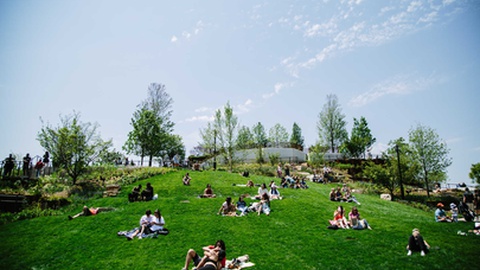 Nova-iorquinos desfrutam pela primeira vez de um parque público após o confinamento.