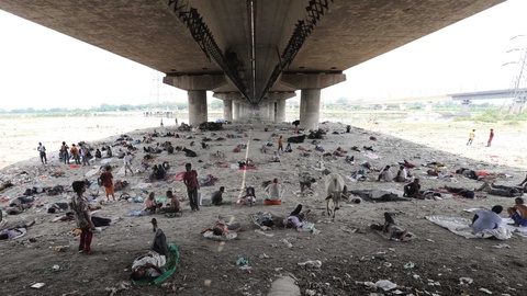 Nova Deli está a ser vítima de uma vaga de calor. Nesta fotografia várias cidadãos e animais resguardam-se do calor debaixo de uma ponte.