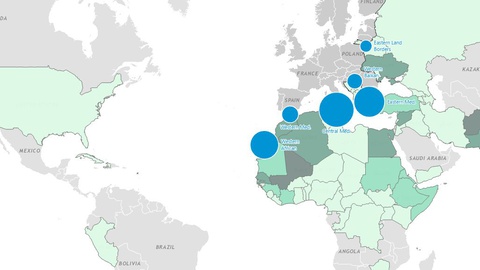 As bolas azuis são as principais rotas migratórias para a Europa.&nbsp; &nbsp;Foto Frontex