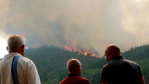 Populares observam o incêndio em Gavião, Covelo de Paiva, Castro Daire.