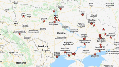 Mapa dos impactos dos ataques russos.