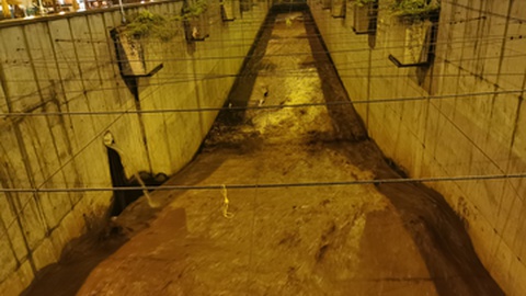 Este é o estado da ribeira de João Gomes, junto ao Mercado dos Lavradores, pelas 7h00 desta segunda-feira.