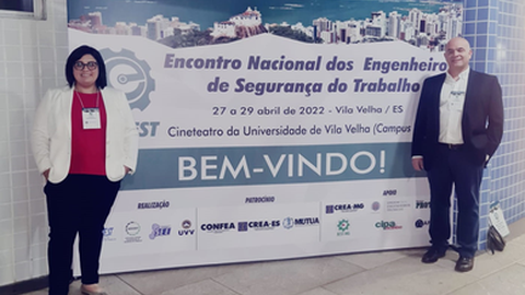 Vice-Presidente da Secção Regional, Eng.ª Téc.ª Débora Santos e  do Tesoureiro Eng.º Téc.º Jorge Graterol, no III ENEST