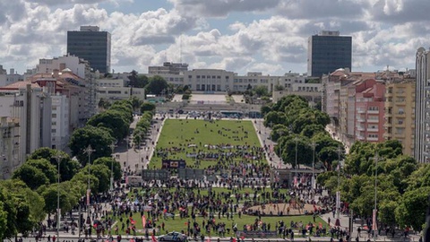Concentração do 1.º de Maio da CGTP na Alameda Afonso Henriques, em Lisboa, em 2021.