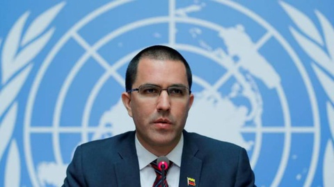 O ministro de Relações Exteriores da Venezuela, Jorge Arreaza, falava durante uma conferência de imprensa em Genebra, Suíça. FOTO Reuters