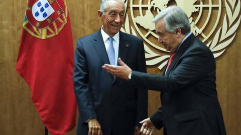 À chegada a Nova Iorque, Marcelo Rebelo de Sousa reuniu-se com o secretário-geral da ONU, António Guterres. FOTO EPA