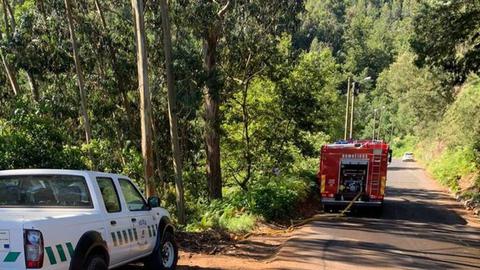 No domingo, bombeiros e Polícia Florestal estiveram no mesmo local. Foto Protecção Civil Machico