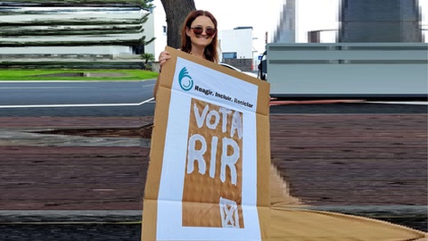 Liana Reis, mandatária&nbsp;do R.I.R., participou na colocação de "cartazes rústicos" na costa norte da Madeira.